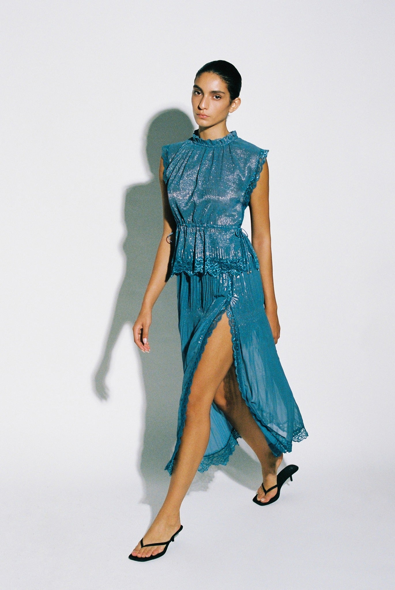 SABINA MUSAYEV - pleated_chiffon_w._foil_silver_blue_pre_fall_25_26