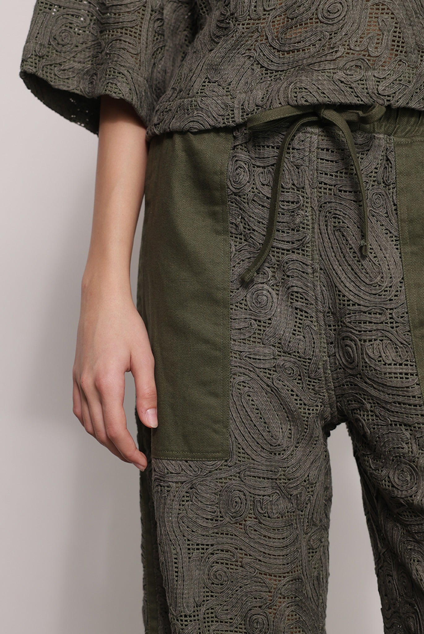SABINA MUSAYEV - brushed_denim_w._ribbon_mesh_olive_green_fw_25_26