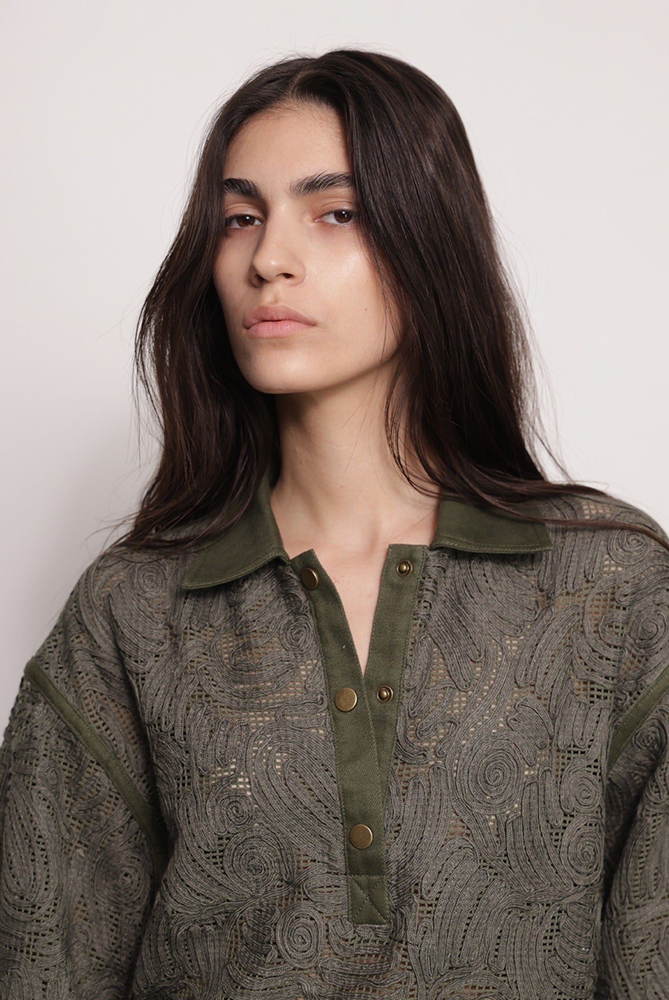 SABINA MUSAYEV - brushed_denim_w._ribbon_mesh_olive_green_fw_25_26