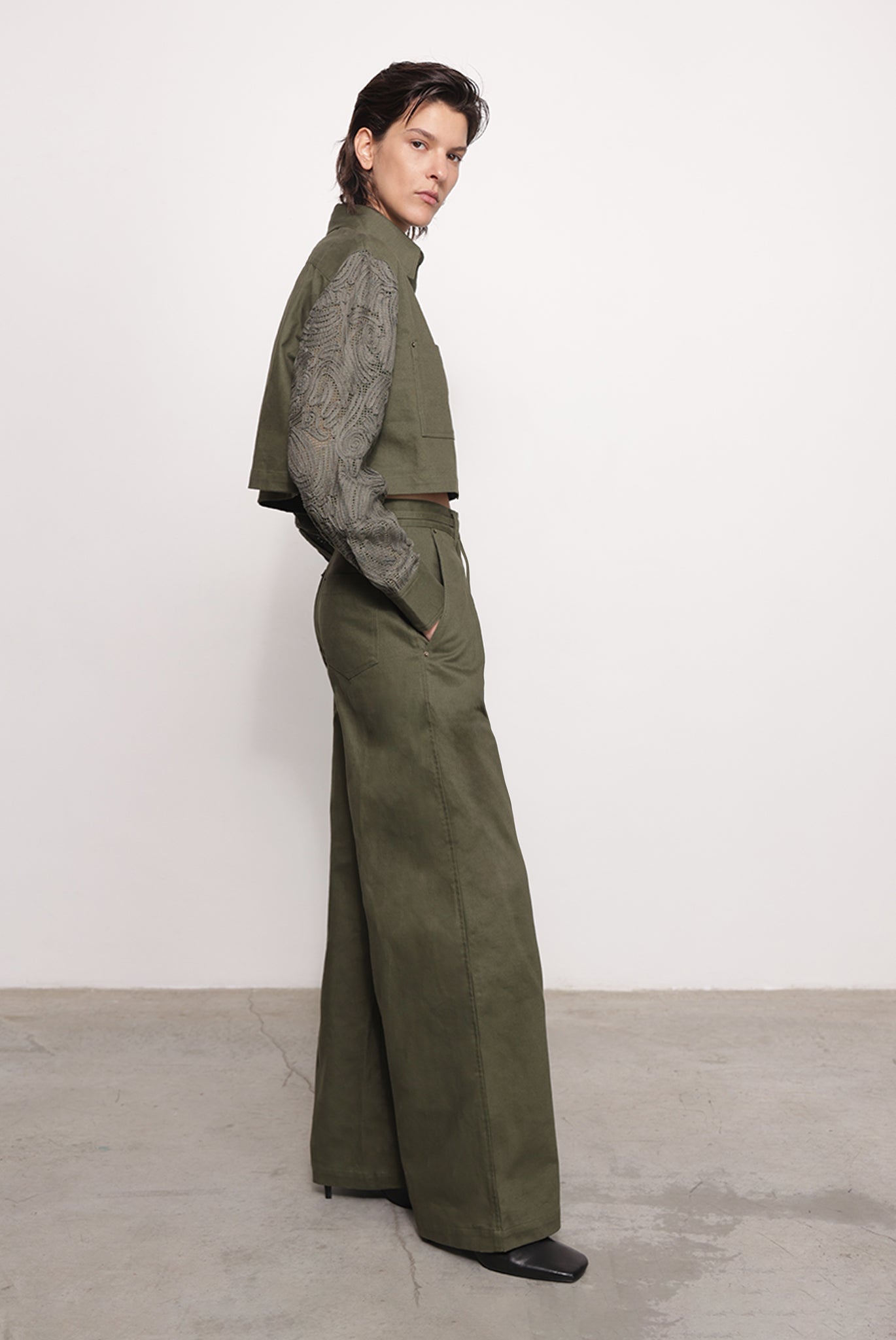 SABINA MUSAYEV - brushed_denim_w._ribbon_mesh_olive_green_fw_25_26